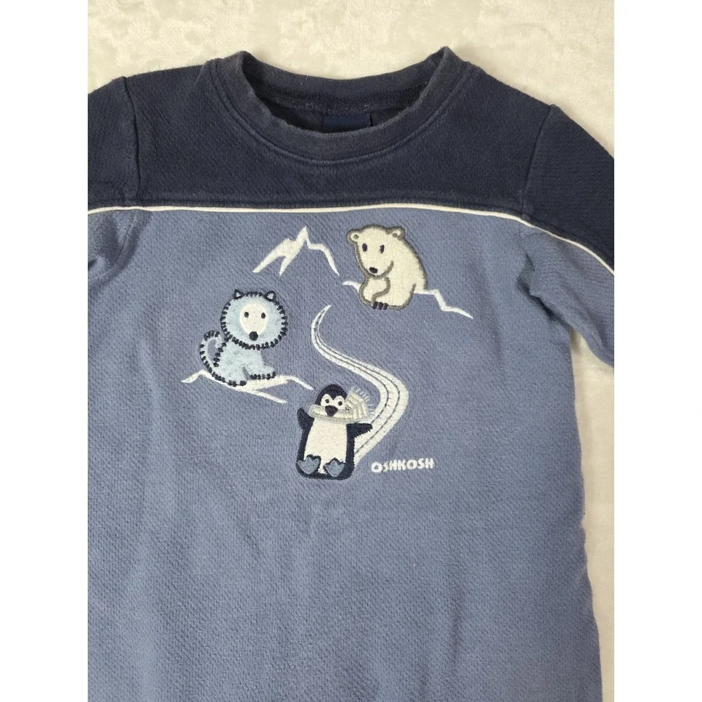 Vintage OshKosh Baby Boy Romper 3-6 Months Blue Polar Bear Penguin One Piece 90s